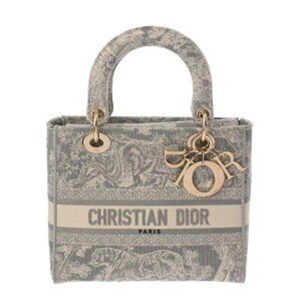 Dior LADY LITE Bag Gray White Toile de Jouy Embroidery Handbag - Picture 1 of 9